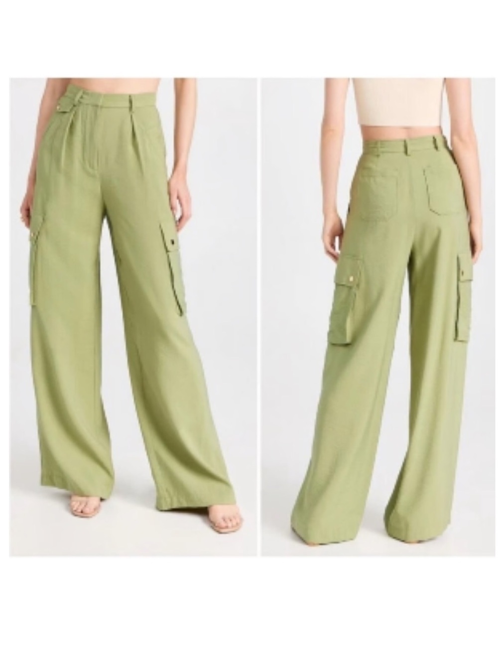 NEW Ramy Brooks Emil Olive Green Wide Leg Cargo Pants